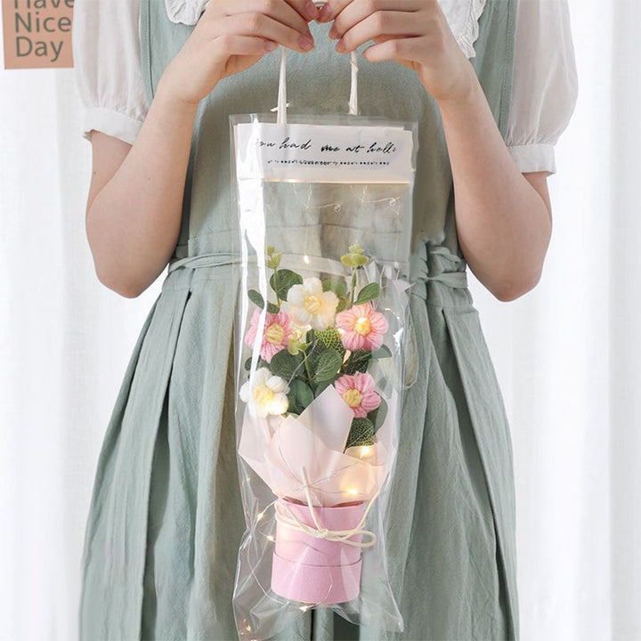 Crochet Flowers Bouquet Handmade Knitted Bouquet with Light Strip Birthday Gift for Lovers Wedding Gift