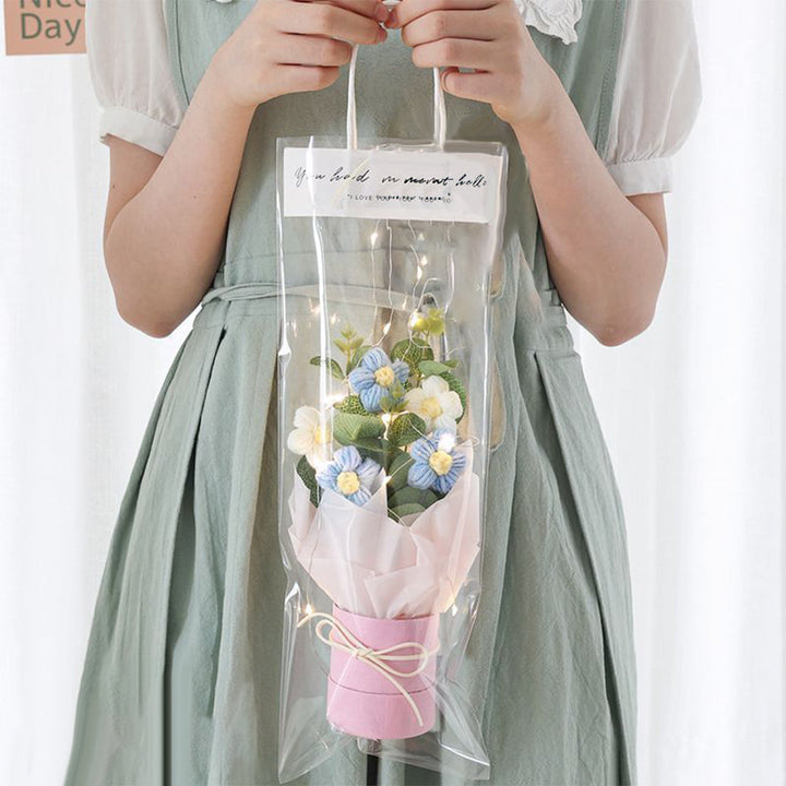 Crochet Flowers Bouquet Handmade Knitted Bouquet with Light Strip Birthday Gift for Lovers Wedding Gift