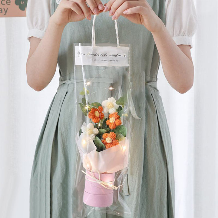 Crochet Flowers Bouquet Handmade Knitted Bouquet with Light Strip Birthday Gift for Lovers Wedding Gift