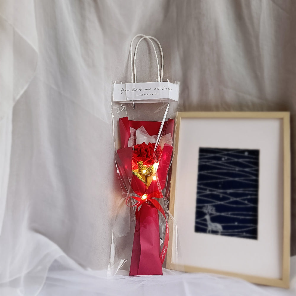 1pc Crochet Flower Handmade Knitted Flower with Light Strip Gift for Lovers Wedding Gift