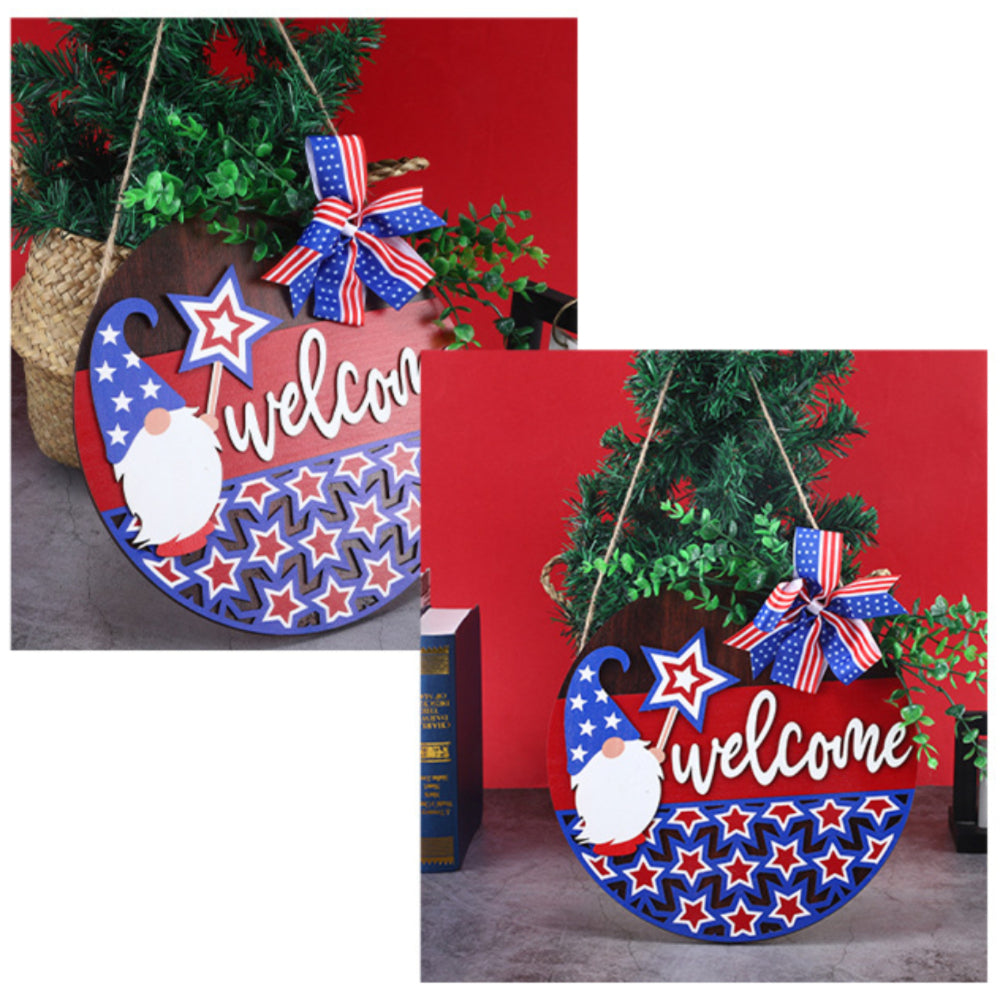 4th of July Pentagram Welcome Door Sign Independence Day Decorations Front Door Hanger