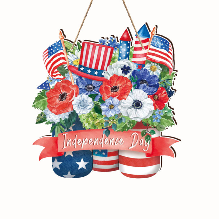 4th of July Flowers Welcome Door Sign Independence Day Decorations Front Door Hanger