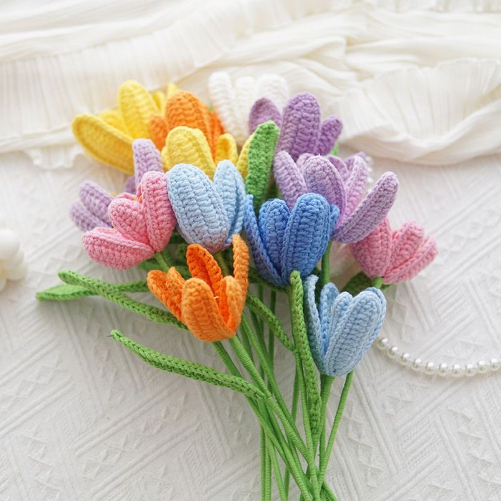 1pc Handmade Knitted Flower Blooming Tulip Crochet Flower Gift for Her
