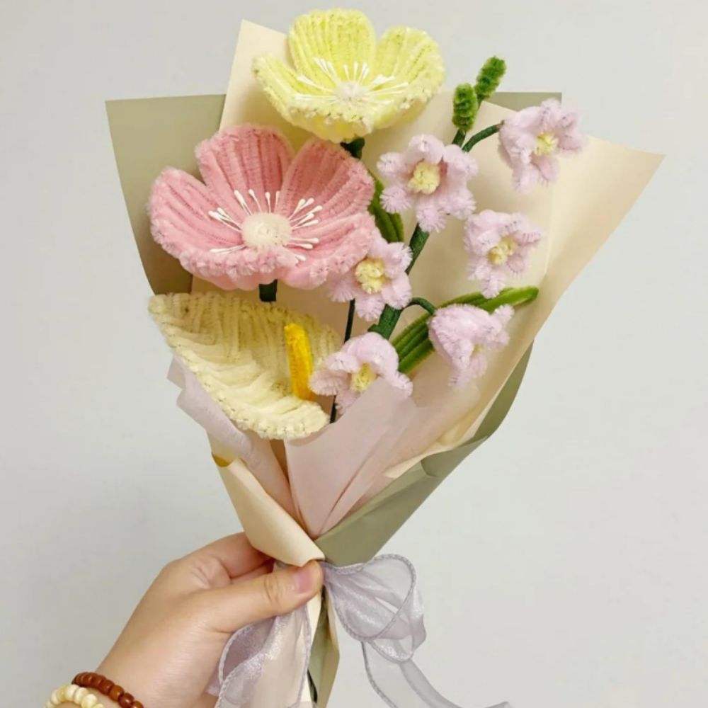Pipe Cleaner Flowers Bouquet Handmade Twist Stick Bouquet Gift for Her Wedding Gift