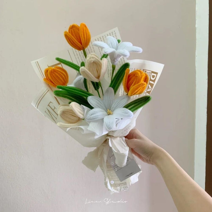 Pipe Cleaner Flowers Bouquet Handmade Twist Stick Bouquet Gift for Her Wedding Gift