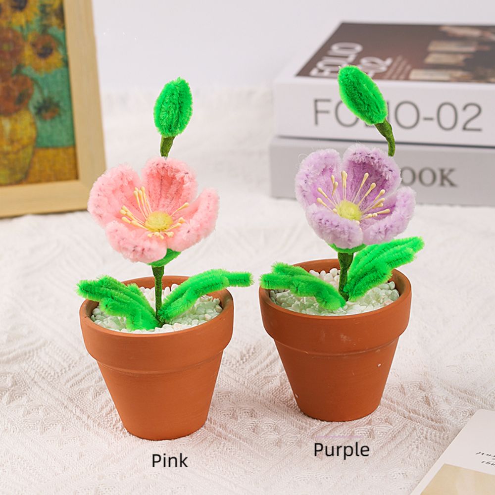 Pipe Cleaner Potted Plant Handmade Twist Stick Flowers Gift for Lover