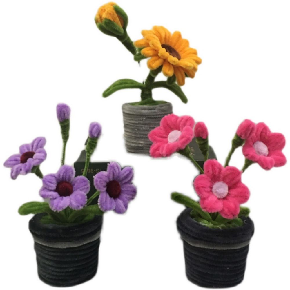 Pipe Cleaner Potted Plant Handmade Twist Stick Flowers Gift for Her or Him
