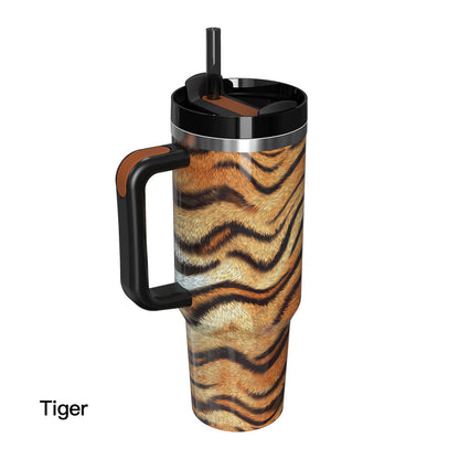 40oz Insulated Mug with Handle and Straw Wild Animals Pattern Stainless Steel Travel Cup Gift for Family Friends Couples