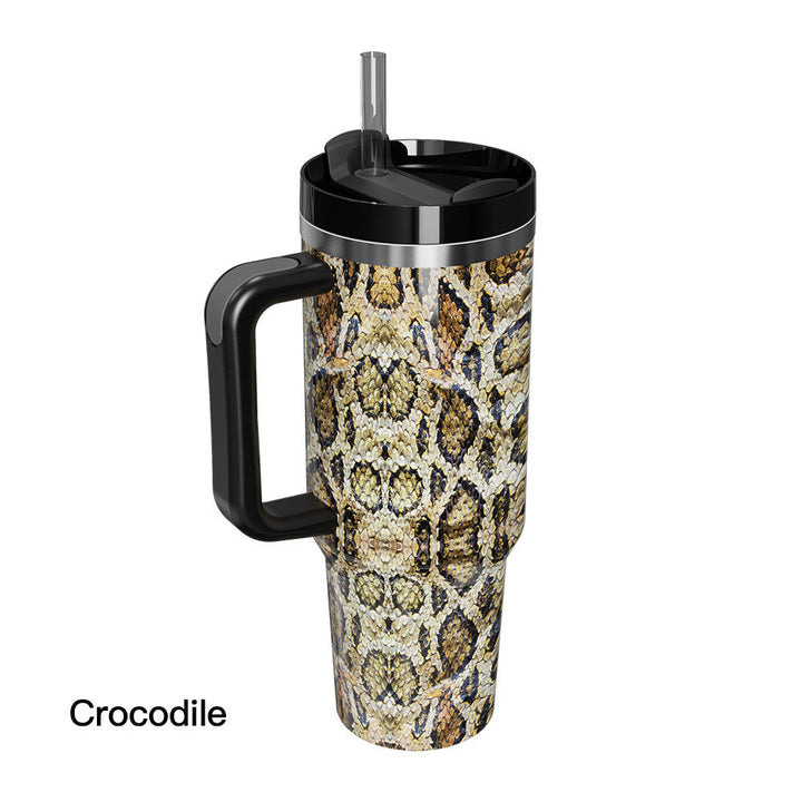40oz Insulated Mug with Handle and Straw Wild Animals Pattern Stainless Steel Travel Cup Gift for Family Friends Couples