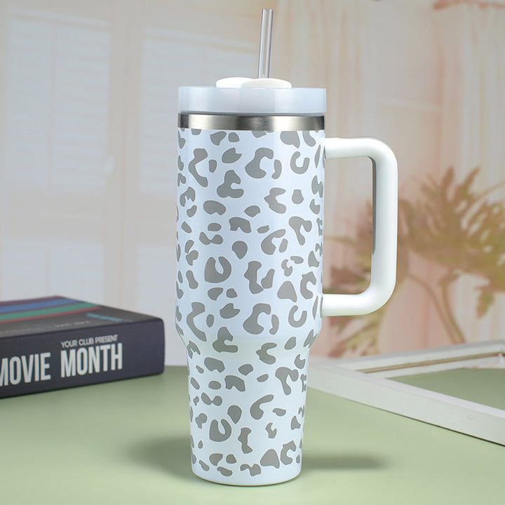 40oz Insulated Mug with Handle and Straw Colorful Leopard Pattern Stainless Steel Travel Cup Gift for Family Friends Couples