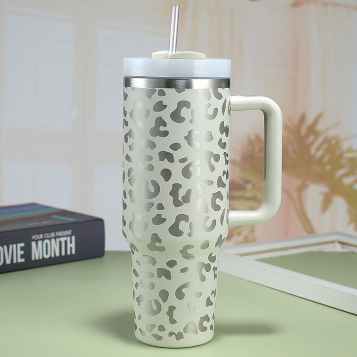 40oz Insulated Mug with Handle and Straw Colorful Leopard Pattern Stainless Steel Travel Cup Gift for Family Friends Couples