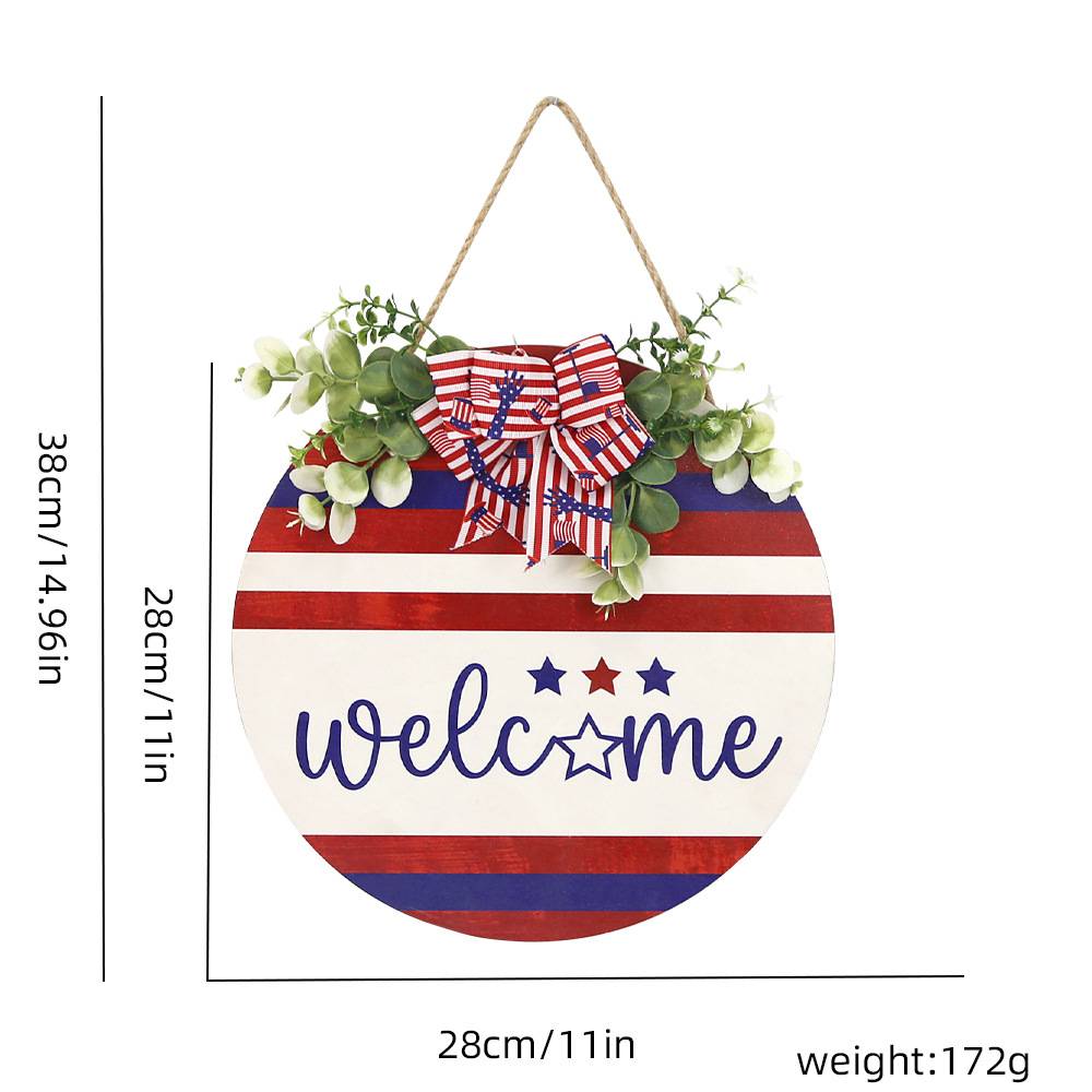 Welcome Door Sign 4th of July Independence Day Decorations Front Door Hanger Gifts