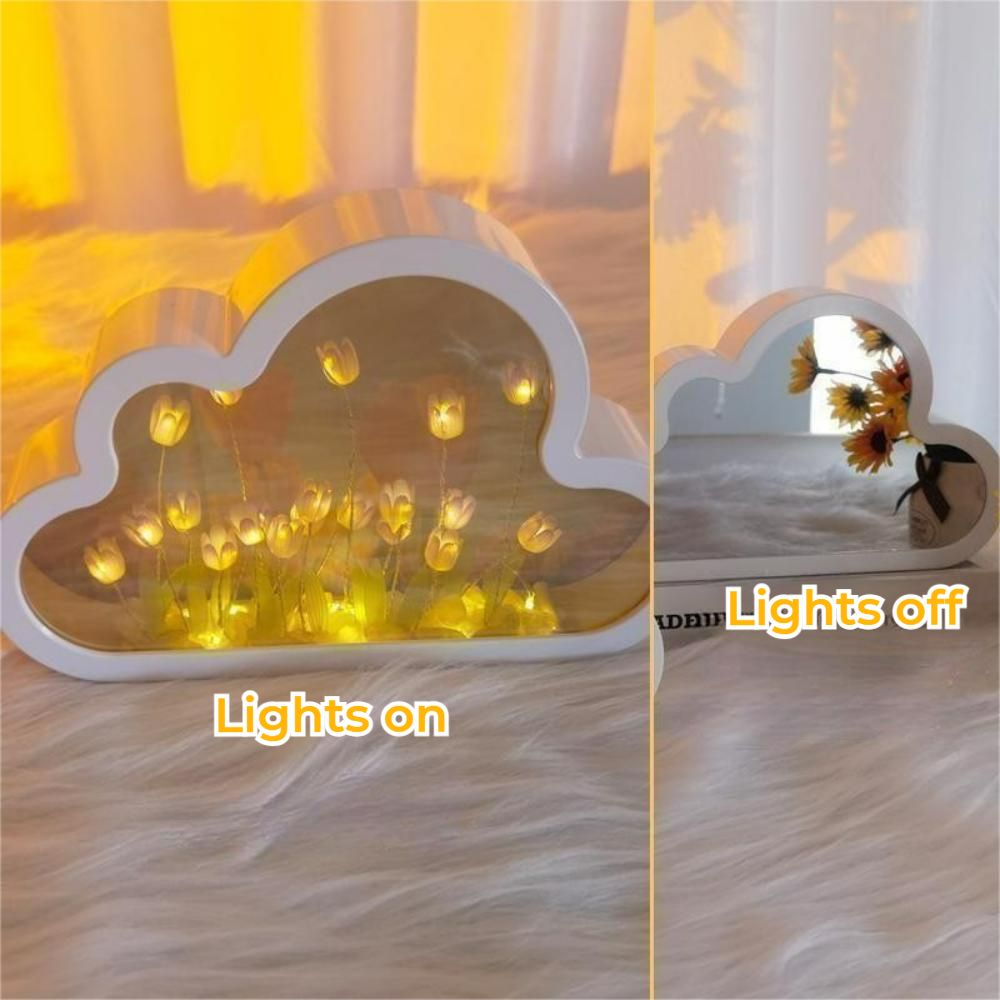 DIY Cloud Tulip Mirror Night Light Simulation Flower Bedroom Sleeping Table Lamp