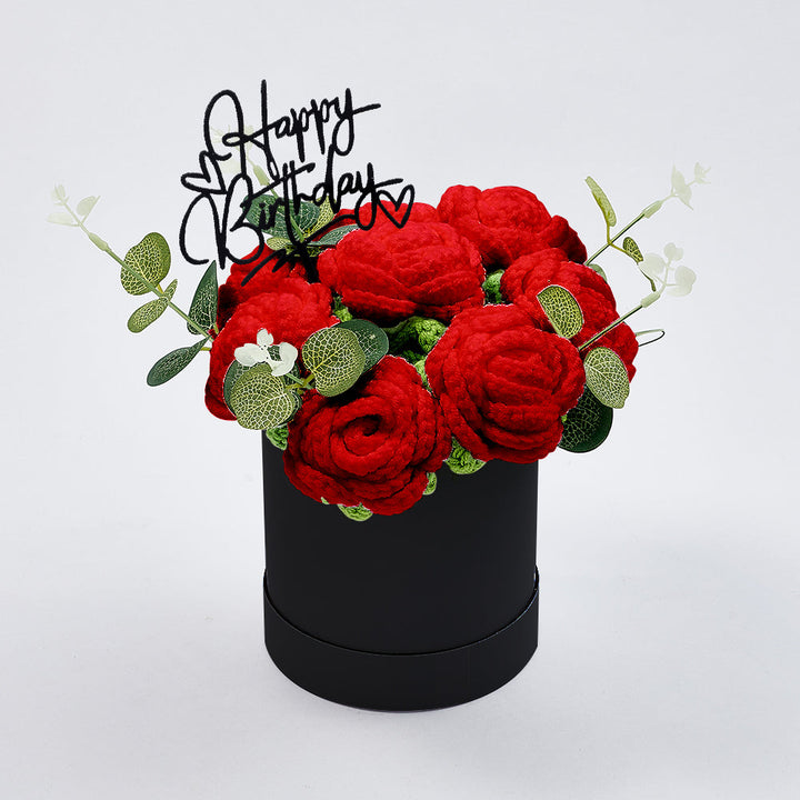 Crochet Flowers Bouquet Handmade Knitted Roses Hug Bucket Birthday Graduation Gift Box