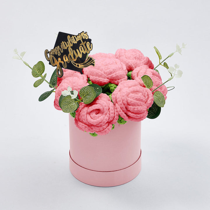 Crochet Flowers Bouquet Handmade Knitted Roses Hug Bucket Birthday Graduation Gift Box