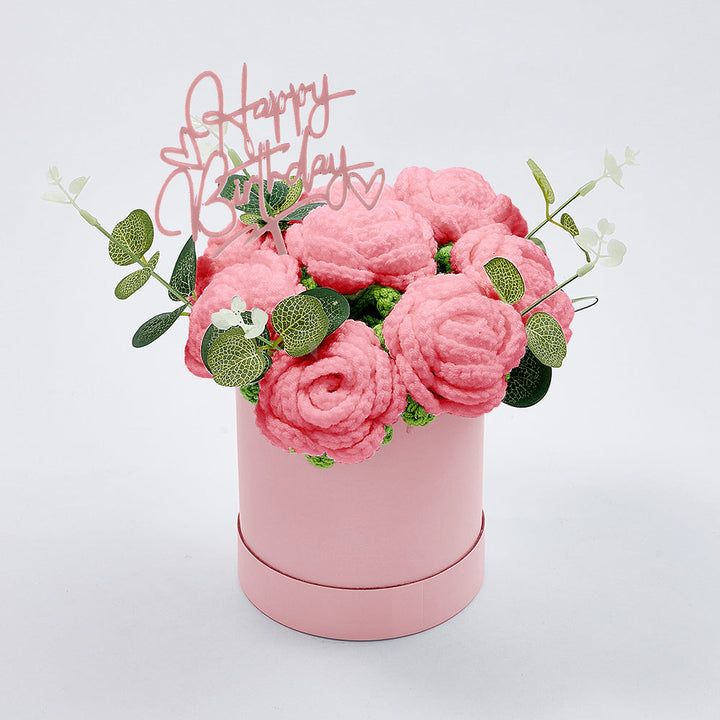 Crochet Flowers Bouquet Handmade Knitted Roses Hug Bucket Birthday Graduation Gift Box