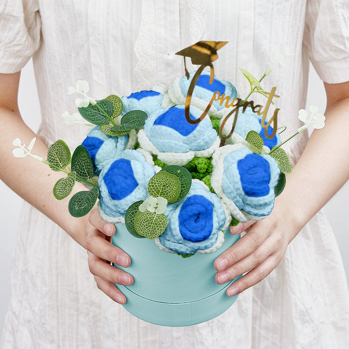 Crochet Flowers Bouquet Handmade Knitted Roses Hug Bucket Birthday Graduation Gift Box