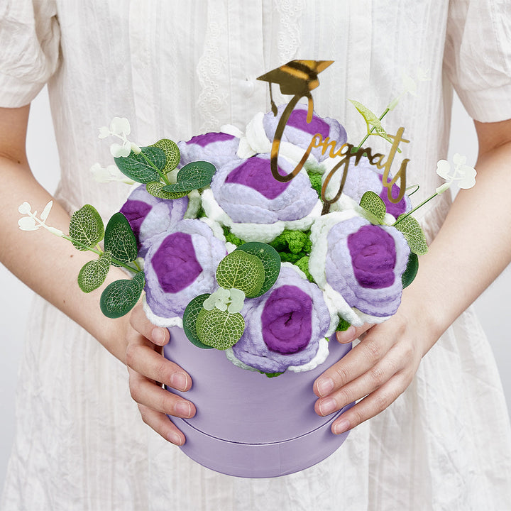 Crochet Flowers Bouquet Handmade Knitted Roses Hug Bucket Birthday Graduation Gift Box
