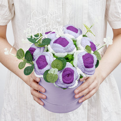 Crochet Flowers Bouquet Handmade Knitted Roses Hug Bucket Birthday Graduation Gift Box