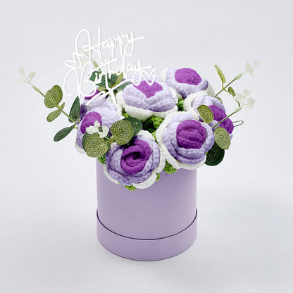 Crochet Flowers Bouquet Handmade Knitted Roses Hug Bucket Birthday Graduation Gift Box