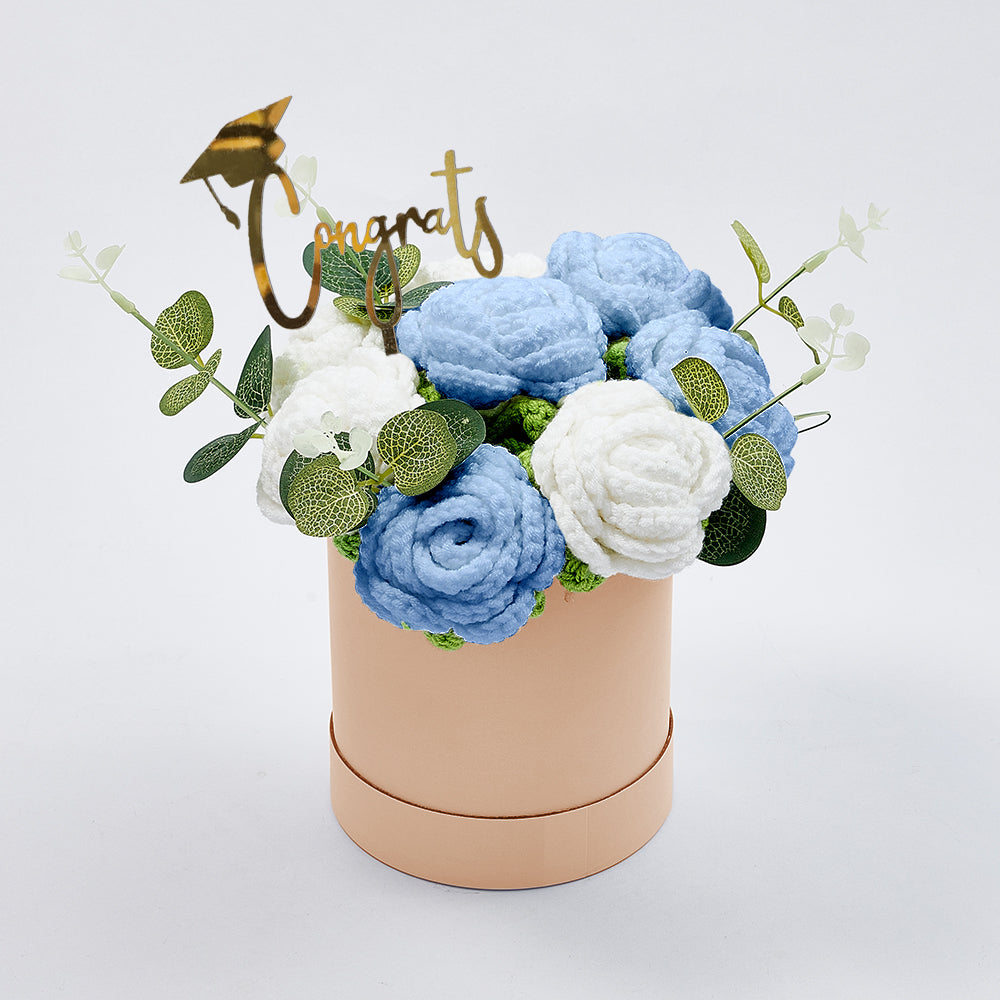 Crochet Flowers Bouquet Handmade Knitted Roses Hug Bucket Birthday Graduation Gift Box