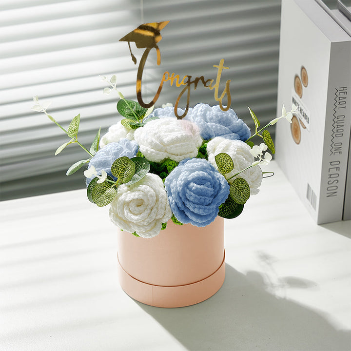 Crochet Flowers Bouquet Handmade Knitted Roses Hug Bucket Birthday Graduation Gift Box