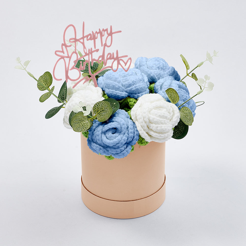 Crochet Flowers Bouquet Handmade Knitted Roses Hug Bucket Birthday Graduation Gift Box