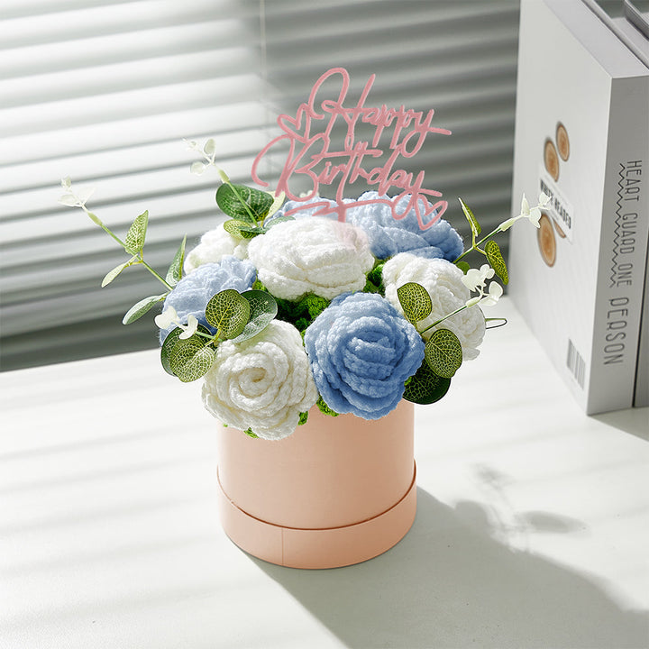 Crochet Flowers Bouquet Handmade Knitted Roses Hug Bucket Birthday Graduation Gift Box