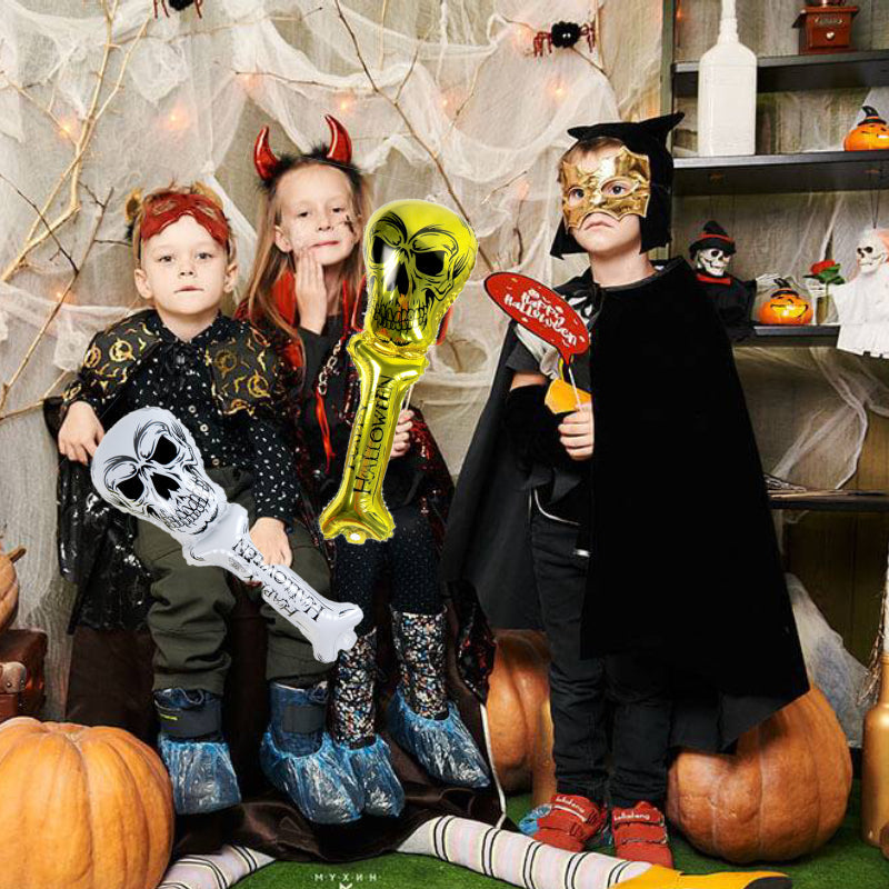 6pcs Halloween Balloon Portable Hand Balloon Stick Skulls Balloon for Halloween Party