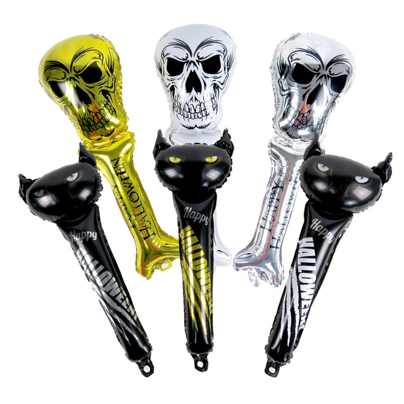 6pcs Halloween Balloon Portable Hand Balloon Stick Skulls Balloon for Halloween Party