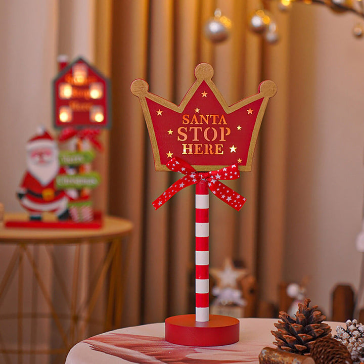 LED Wooden Christmas Light Board For Home Santa Stop Here First Sign Christmas Decoration