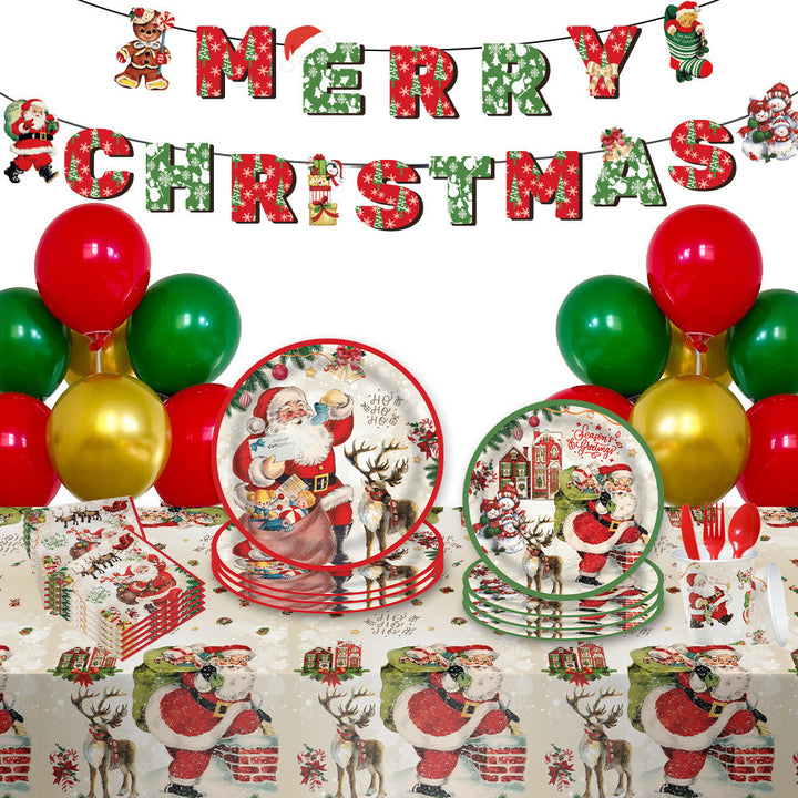 Christmas Disposable Tableware Set 114pcs Christmas Party Dinnerware Decorations Supplies