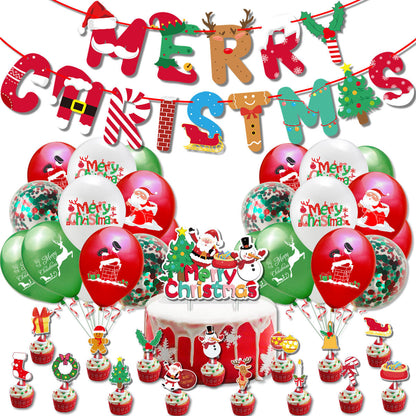 Christmas Balloons Set with Banner and Cake Topper for Christmas Party Decorations