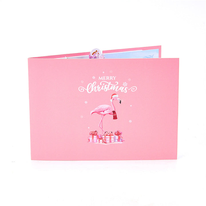 Christmas 3D Pop Up Card Pink Christmas Tree Flamingo Greeting Card