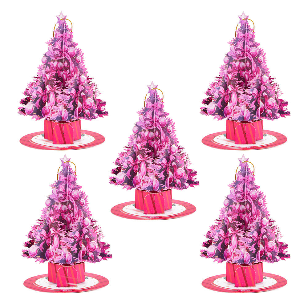 5 Pcs Christmas Tree Ornaments Christmas 3D Pop Up Greeting Card