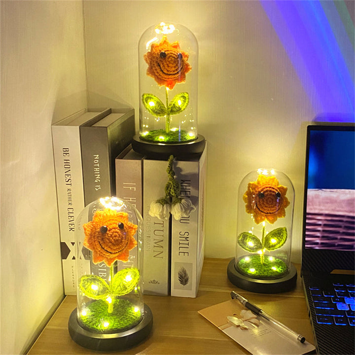 Crochet Flower Lamp Handmade Knitted Rose Sunflower Glass Cover Ornament Wedding Gift