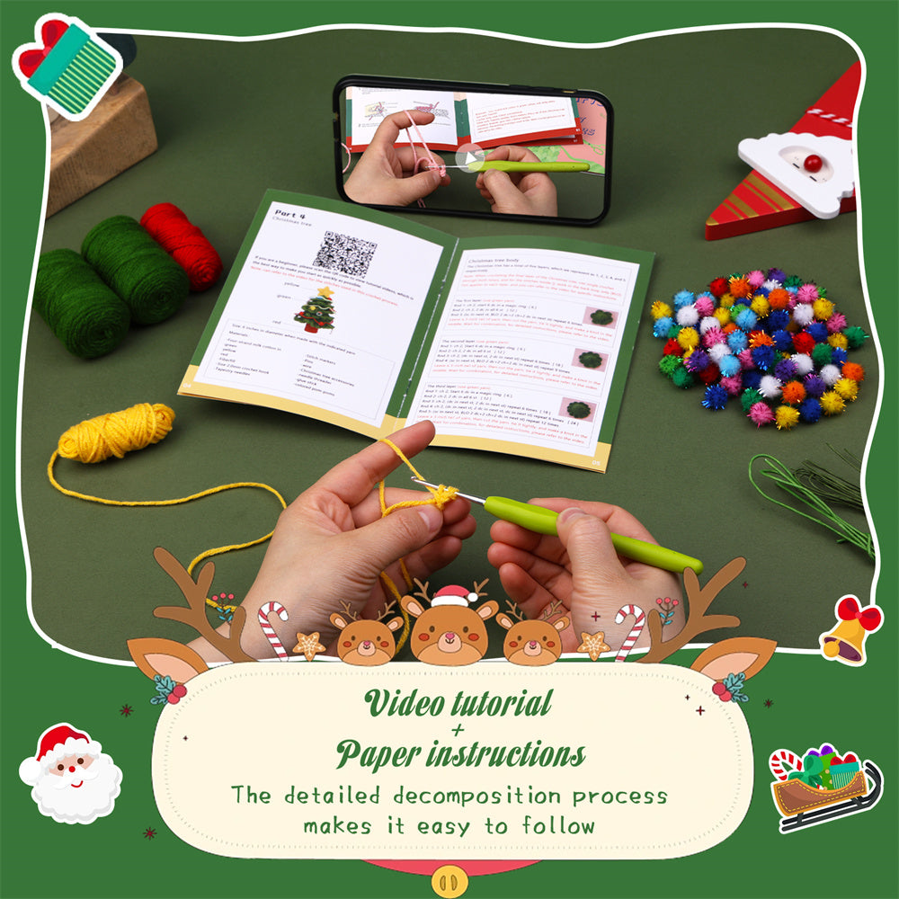 Christmas Tree DIY Crochet Kit for Beginners with Step-by-Step Video Tutorials Gift for Adults and Kids