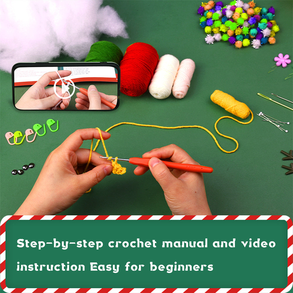 Christmas Snowman DIY Crochet Kit for Beginners with Step-by-Step Video Tutorials Gift for Adults and Kids