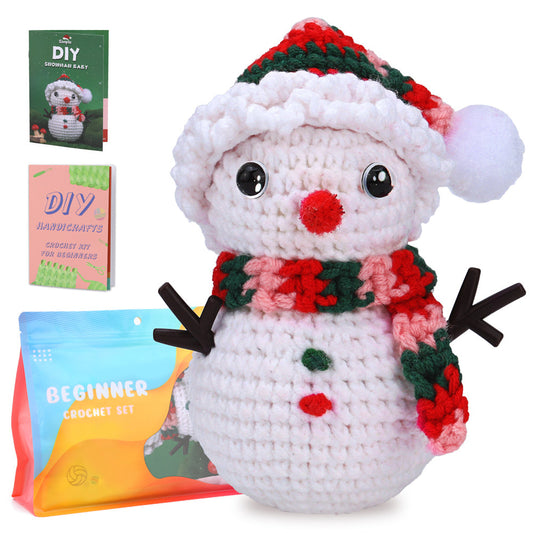Christmas Snowman DIY Crochet Kit for Beginners with Step-by-Step Video Tutorials Gift for Adults and Kids