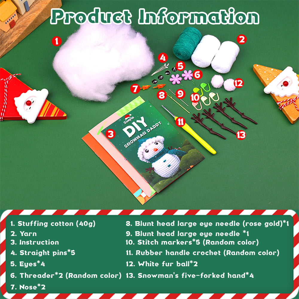 Christmas Snowman DIY Crochet Kit for Beginners with Step-by-Step Video Tutorials Gift for Adults and Kids