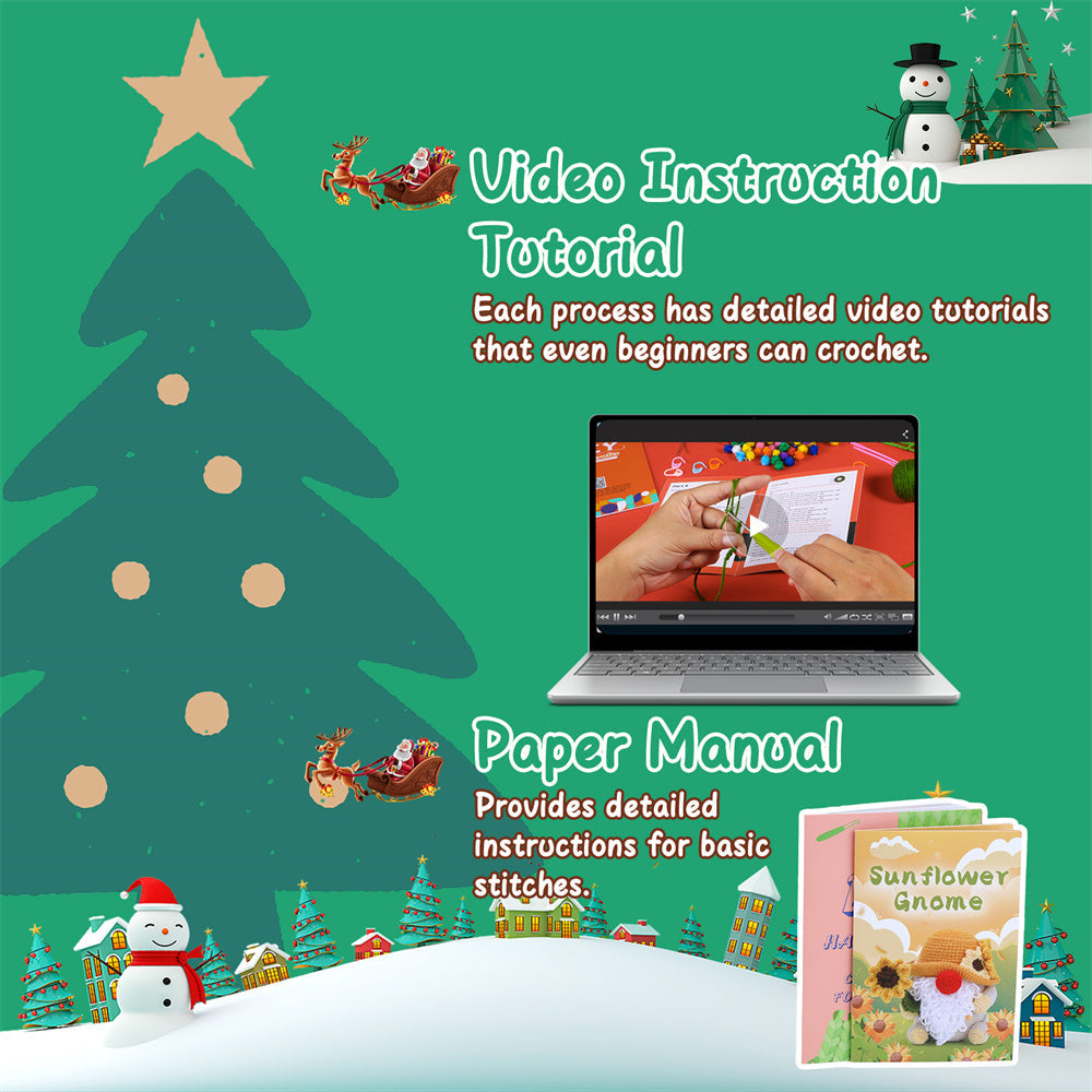 Christmas Gnome DIY Crochet Kit for Beginners with Step-by-Step Video Tutorials Gift for Adults and Kids