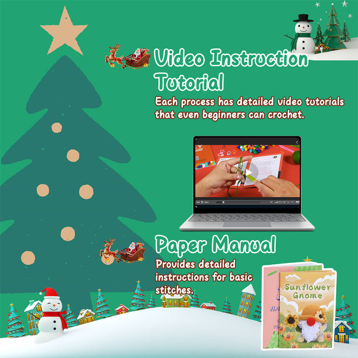 Christmas Gnome DIY Crochet Kit for Beginners with Step-by-Step Video Tutorials Gift for Adults and Kids