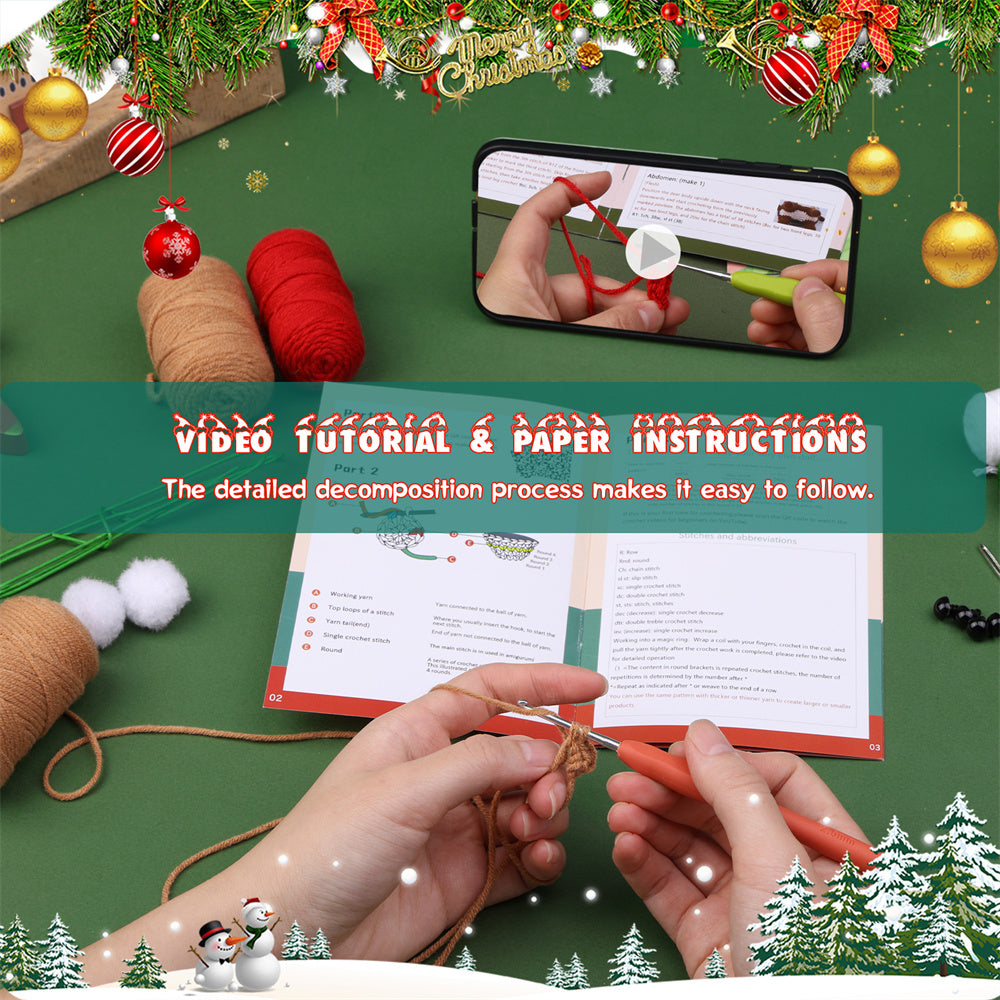 Christmas Gingerbread Man DIY Crochet Kit for Beginners with Step-by-Step Video Tutorials Gifts for Adults and Kids