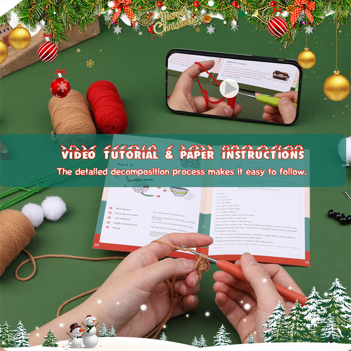 Christmas Gingerbread Man DIY Crochet Kit for Beginners with Step-by-Step Video Tutorials Gifts for Adults and Kids