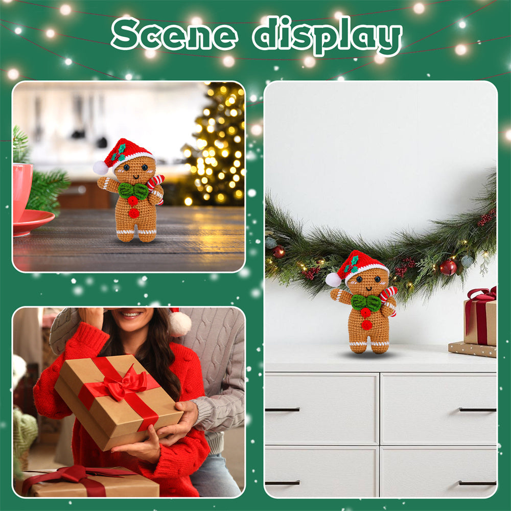 Christmas Gingerbread Man DIY Crochet Kit for Beginners with Step-by-Step Video Tutorials Gifts for Adults and Kids
