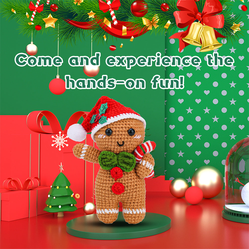 Christmas Gingerbread Man DIY Crochet Kit for Beginners with Step-by-Step Video Tutorials Gifts for Adults and Kids