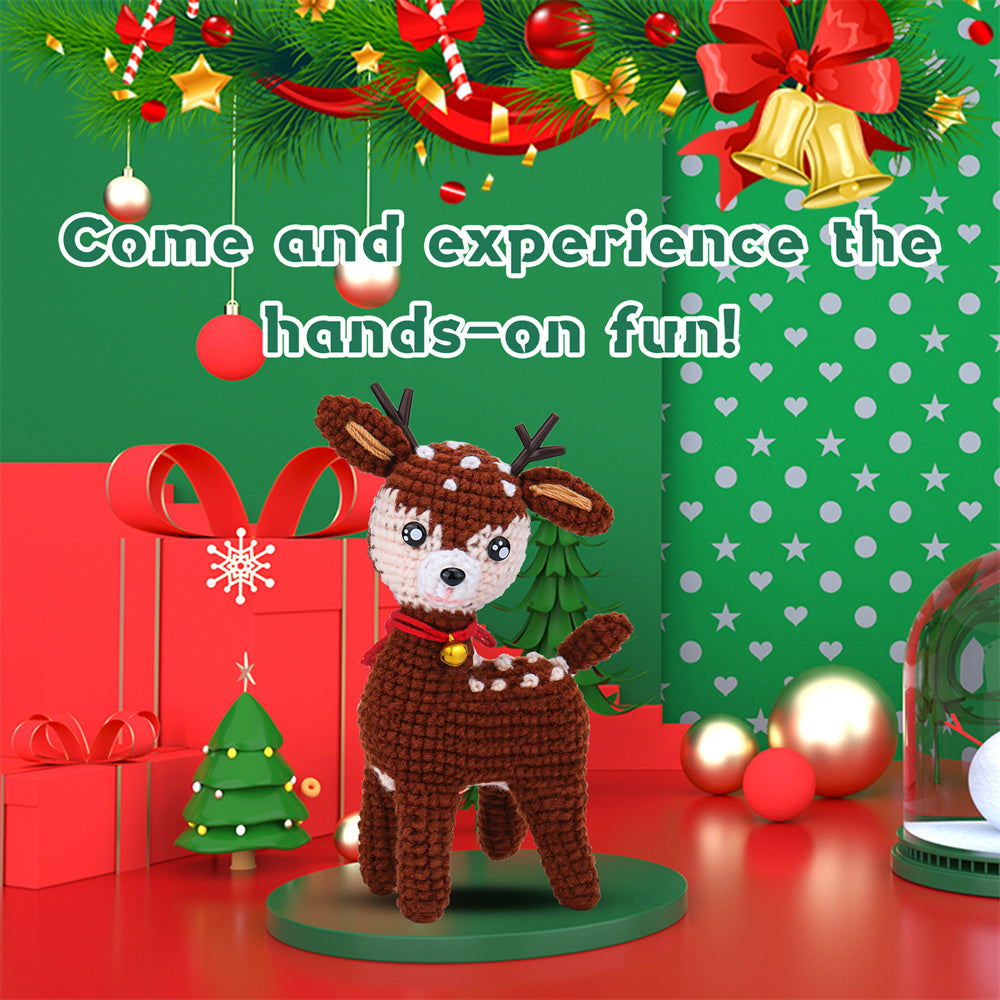 Christmas Deer DIY Crochet Kit for Beginners with Step-by-Step Video Tutorials Gifts for Adults and Kids