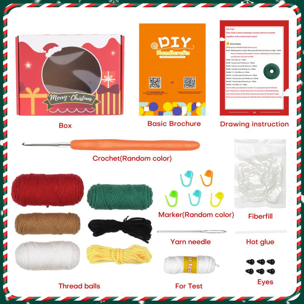 Christmas Donut DIY Crochet Kit for Beginners with Step-by-Step Video Tutorials Gifts for Adults and Kids