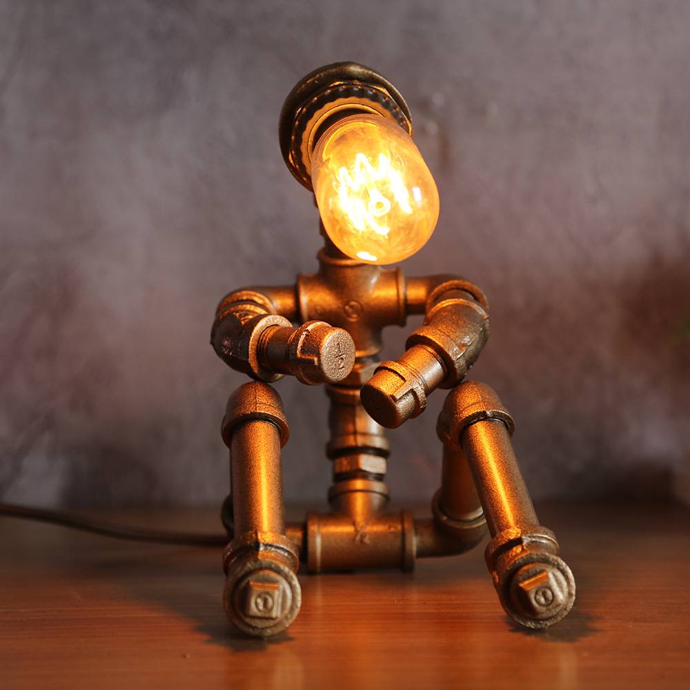 Creative Iron Tube Robot Table Lamp Water Pipe Light Retro Table Lamp for Bedroom
