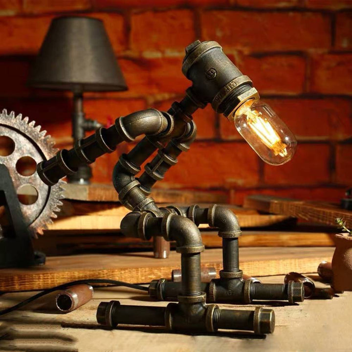 Iron Tube Robot Creative Table Lamp Water Pipe Light Retro Table Lamp for Bedroom